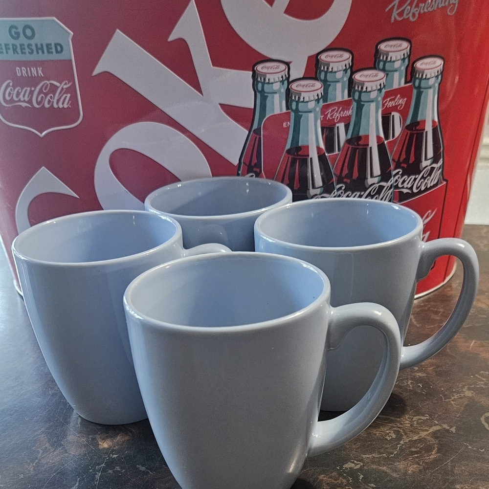 Corelle Light Blue Ceramic Mugs - Set of 4